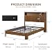 MORFEZE Full Extra Long Bed Frame, Modern Wavy Headboard with 4-Outlet Charging Station & Shelf, Silent Noise-Canceling Design, Heavy Duty Metal Platform, Walnut Wood Grain, Supports 660 lbs
