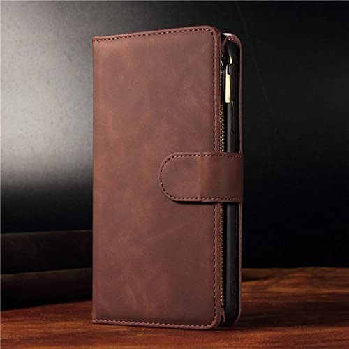 Portefeuille à glissière en cuir iPhone 13 Mini étui magnétique marron