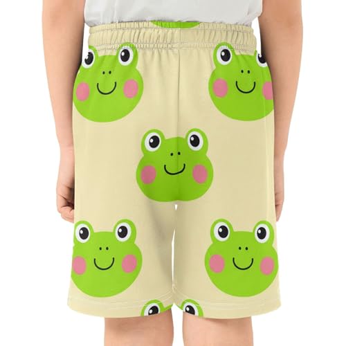 J JOYSAY Cartoon Frog Face Beige Boys Athletic Shorts Kids Youth Casual Shotrs with Elastic Waistband Pockets3