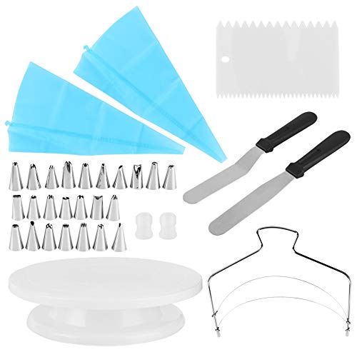 33 Uds Giratorio de decoración de Pasteles de Cocina Base giratoria con raspador Juego de boquillas de pastelería Herramienta para Hornear