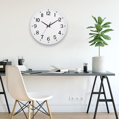 Image of HZDHCLH White Wall Clocks Battery Operated 12 inch Silent Non Ticking Modern Wall Clock for Living Room Bedroom Kitchen Office Decor