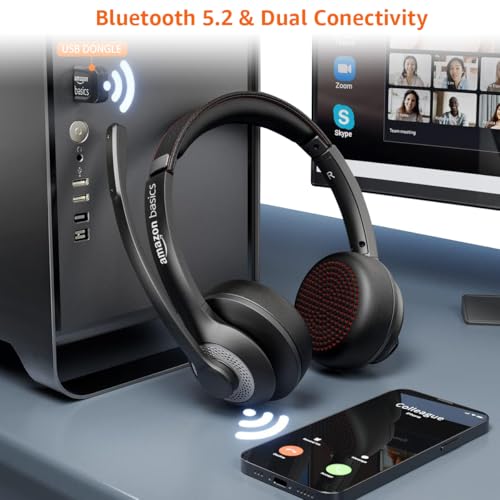 Image of Amazon Basics Pro Series Noise Cancellation Tri Mode On-Ear PC Headphone with Mic | 2.4 GHz Wireless | Bluetooth | Wired Connection | 30 Hours Playtime | 30 mm Driver | Type-C Charging Port (Black)