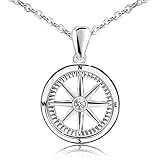 Kompass Halskette für Frauen Mädchen Sterling Silber Münze Kreis Kompass Anhänger Halskette CZ Inspirierende Schmuck für Frau Freundin Ruhestand Weggehen Graduation Geburtstagsgeschenke für Männer