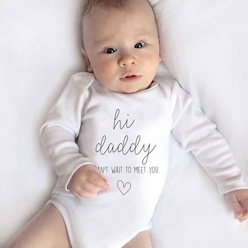 Image of Hi Daddy Bodysuit for Baby Hello Daddy Pregnancy Announcement for Husband I Love Daddys Baby Romper