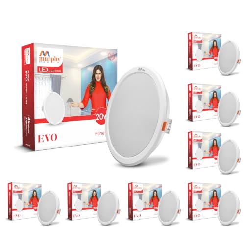 Image of Murphy EVO 20W Round LED Panel Light | 3000K Warm White| Recessed Ceiling Light | 2000 Lumens | 210mm Cutout | 4kV Surge Protection | BIS Approved |2-Year Warranty | Pack of 8
