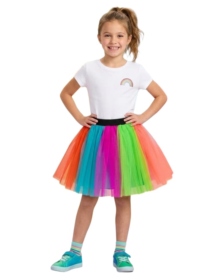 Girls Rainbow Tutu Skirt, Colorful Dance Performance Costume, Dance Wear (5-12) Years-image-29