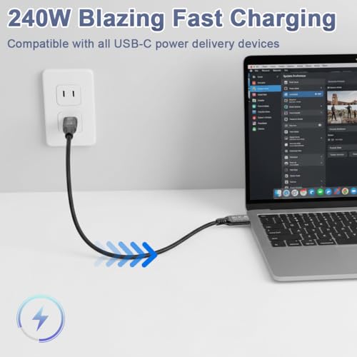 Image of Verilux PD 240W Type C Cable Fast Charging, 20CM C Type Charger Cable with 80Gbps Data Transfer & 16K@60Hz UItra HD Dislay for Thunderbolt 5 /4 /3, iPhone 17 /16 /15, Galaxy S25 /S24 /S23