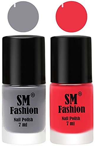 Image of Long Lasting Nail Polish | Nail Paint Combo 7 ml Each) - Set of 2 Gray-Rose Pink