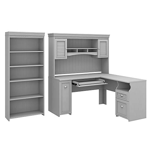 Bush Furniture Fairview - Escritorio en forma de L con portón y 5 estanterías, 60 W, color gris Cover