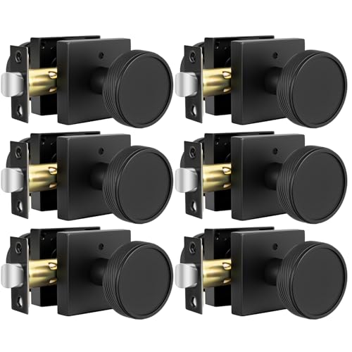 goldenwarm Interior Door Knobs Black, Zinc-Alloy Modern Matte Black Door Knob Privacy Door Knobs Interior for Bedroom Bathroom, Heavy Duty Square Modern Doorknobs - 6 Pack