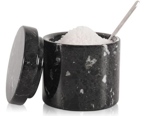 SPESHSTONES Marble Salt Cellar with Lid and Spoon 3 Inch
