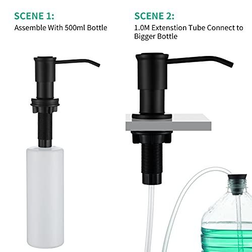 Miniatura 2 de Crea Dispensador De Jabón De Cocina, Dosificador Jabón Cocina Bajo Encimera, Dispensador De Jabón Para Fregadero Con Botella De 500 Ml Y Manguera De Extensión De 1,0 M, Llenado Desde Arriba, Negro