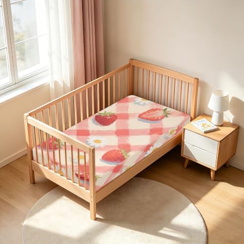 Drap-housse imperméable lit bébé pour chambre décoration fraises rouge