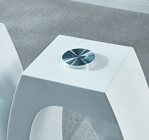 Henf 63" Contemporary Dining Table For 6, Tempered Glass Top Dining Room Table With High-Gloss Double Pedestal, Rectangle Dinner Table Kitchen Table Home Office Meeting Table (White) #TOP6