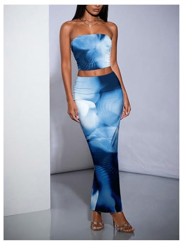 SOLY HUX Women's Sexy Skirt Set Printed Crop Bandeau Tube Top and Bodycon Skirts 2Pcs Summer Outfits3