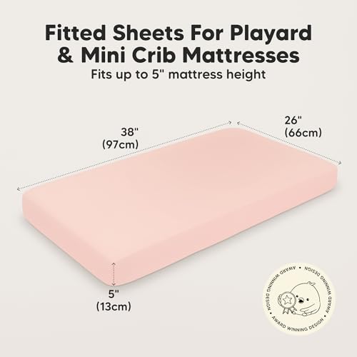 Image of 2-Pack Mini Crib Sheets Fitted - 38x26 Pack N Play Sheets for Pack and Play Mattress, Organic Cotton, Soft & Breathable Playard Bedding, Neutral Mini Toddler Bed Cover for Boys, Girls (Cameo)