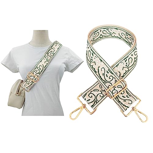 Image of 1pc Adjustable Strap Replacement 2inch Wide Paisley Jacquard Belt for Crossbody Purse Handbag Shoulder Guitar Camera Bag (Khaki+Green)
