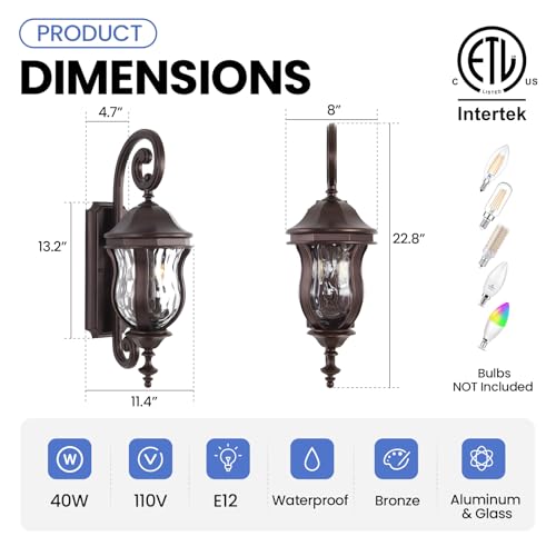 Image of Outdoor Wall Sconces, 22.8 inch Brown Large Exterior Wall Lanterns