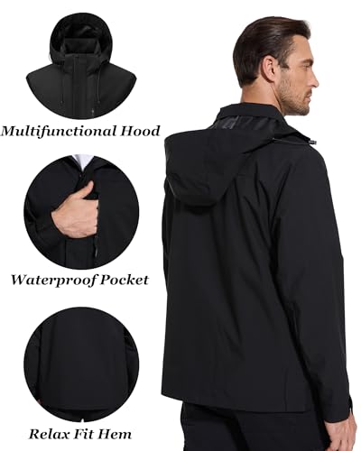 10000mm H2O Waterproof Rain Jacket Windproof Soft Shell Raincoat Windbreaker with Removable Hood3