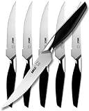 AMSZL Steak Knives Set of 6 - German 1.4116 Stainless Steel Serrated Steak Knife Set - Dishwasher Safe Dinner Knives for Home, Restaurant & Gifts