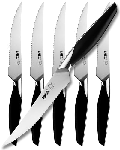 AMSZL Steak Knives Set of 6 Serrated German 1.4116 Steel