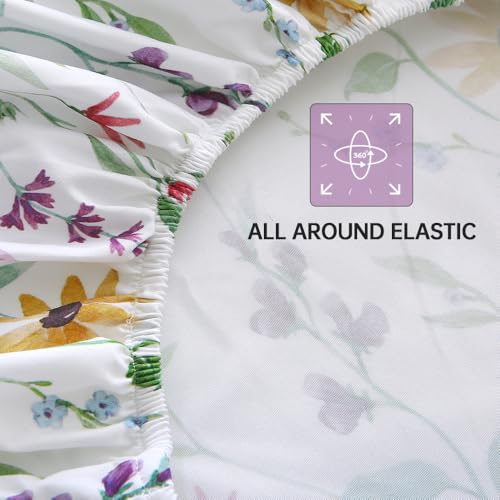 Image of MUXHOMO Full Size 4 Piece Sheet Set, Soft & Breathable Sheet for Bedroom with Deep Pocket Up to 16 inch, Wrinkle-Free & Cooling Bed Sheet with Flat Sheet, Fitted Sheet & Pillowcases - Multicolored Flower