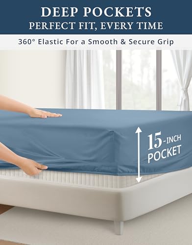 Image of LANE LINEN Sleep Number Sheets Split Top King Sateen - Mountian Spring | King Size Deep Pocket Sheets - 4-Piece Set, For Guests And Everyday Use, For A Silky Hotel-Style Bed, Luxe Sheen