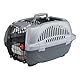 Ferplast Transportbox für Haustiere Hundebox für kleine Hunde und Katzen Atlas Deluxe 20 Open, Transportbox für Haustiere, Vorder-Obentür, Kissen und Napf inklusive 38 x 58 x 33 cm, grau