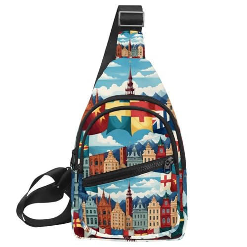 Sac à dos à bandoulière pour voyage et randonnée au motif drapeaux d'Europe