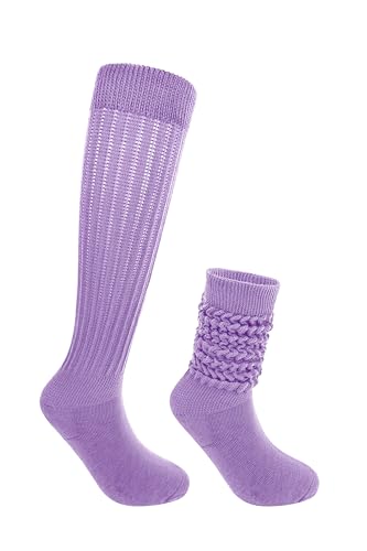 Image of Violet Mist women slouch socks thick colored knee high scrunch socks long stacked sock boot 80s 90s Novetly