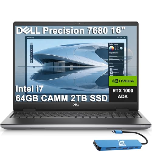 Image of Dell Precision 7000 7680 Mobile Workstation Laptop (NVIDIA RTX 1000 Ada 6GB, 16 inch FHD+, Intel Core i7-13850HX (> Ultra 9-185H), 64GB LPCAMM2 DDR5, 2TB SSD) Pro Max for Engineer, IST HUB, Win 11 Pro