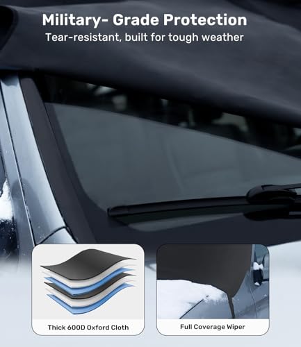 Zanch Upgrade Windshield Cover for Ice & Snow [Fast Install & Removal] 600D Oxford Fabric Against Magnetic Fit Snow, Ice, Frost, Winter Accessories - Fit for Large Pickup Trucks - XL (70\'\'x54\'\') - Thumbnail 3
