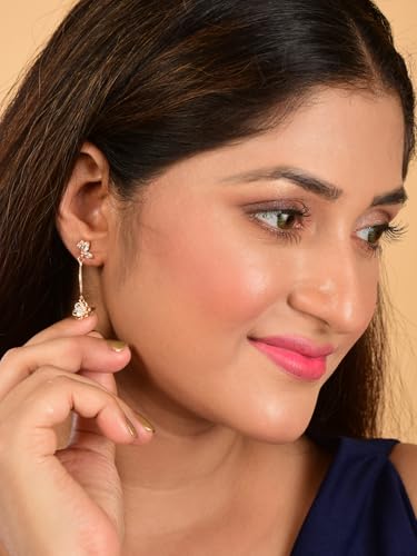 Image of Nilus Collection Rose Gold Plated Heart Design Dangling Earrings with American Diamond Stones For Women And Girls | Gift For Her | Rose gold wedding gift |Romantic gift for women