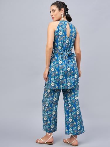 Image of Women's Floral Printed Kurti and Palazzo Set | Sleeveless Ethnic Co-Ord Set