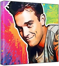 Buy Robbie Williams - Pop Art Print (Multicolour; Paint Splat Background) 50 x 50 x 2 cm Large Square Deep Box Canvas — BookShops.in