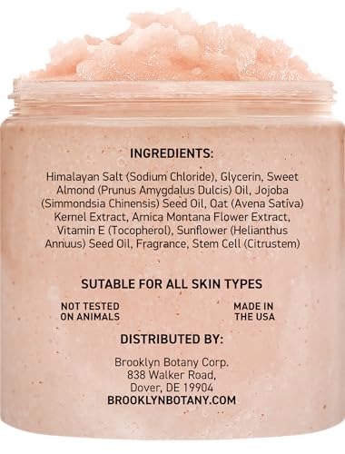 Image of Brooklyn Botany Himalayan Salt & Stem Cell Body Scrub - Moisturizing and Exfoliating Body, Face, Hand, Foot Scrub - Fights Stretch Marks, Fine Lines, Wrinkles - Great Gifts for Women & Men - 10 oz