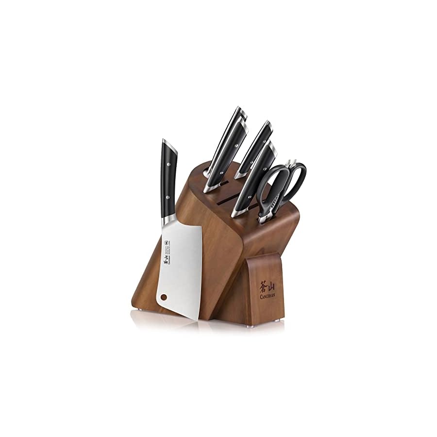 Cangshan HELENA Series German Steel Forged Cleaver Knife Block Set (7-Piece, Black)