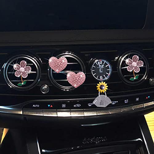 Image of Bling Pink Daisy Car Air Fresheners with 4 Heart Vents Clips for Women's Carr deco + Mask Hook