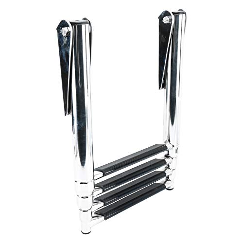 DasMarine 4 Step Ladder 316 Stainless Steel Telescoping Ladder, 900 Pound Capacity for Marine Yacht/Swimming Pool with Retaining Strap (4 Step Ladder)
