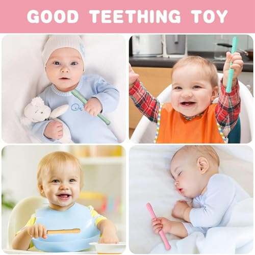 Image of Teether for Baby,Teething Sticks for Babies,3 PCS Silicone Tubes Teethers for 6 to 12 Months,Food Grade Silicone,Infant Teething Relief Chew Tubes Toddler Teething Straws Baby Gifts