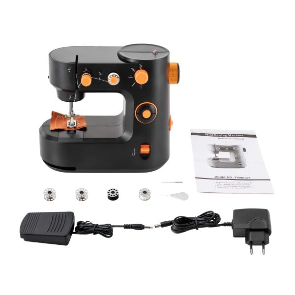 máquina de coser eléctrica para principiantes con 5 programas de costura LED modo de funcionamiento, pedal, corte portátil, mini máquina de coser para ropa, pantalones (negro)