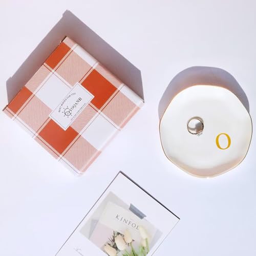 Image of Ceramic Jewelry Tray Initial Ring Dish Personalized C-Monogrammed Engagement Wedding Gifts, for Birthday Mother's Day Christmas for Women, Ceramic White 4.75 inch (O)