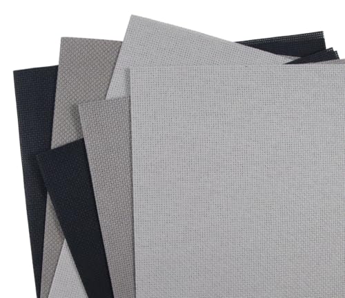 Image of KCS 4 /6 pc of 12 inch x 18 inch(30cmx45cm) 16 Count Cotton Aida Cloth Cross Stitch Fabric (6 pc,Medium Grey+Dark Grey+Black)