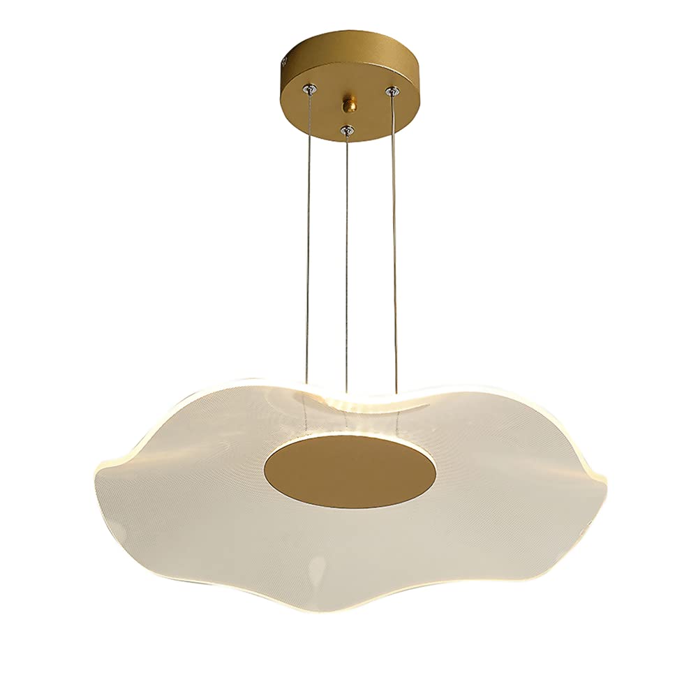 Lampe à suspension LED moderne en feuille de lotus dorée et acrylique