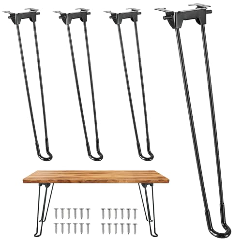 MYFULLY 4Pcs Folding Hairpin Table Legs | 16.5 Inch Hairpin Legs Heavy Duty Metal Folding Coffee Table Legs for Furniture Home DIY Projects with Mounting Screw Black (16.5 Inch)