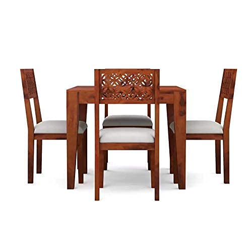 Image of Furniture Sheesham Wood Dining Table 4 Seater with Chair Set | Dining Table Sets | Dining Room Set | 4 Seater Dining Table Wooden | 4 Seater, Honey Finish