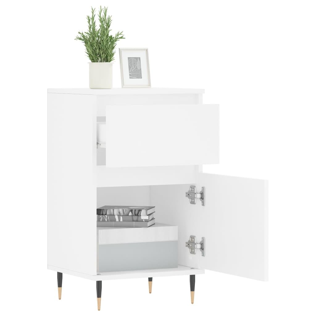 Credenza Bianca 40x35x70 cm in Legno Multistrato e Ferro