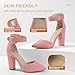 IDIFU Women's IN4 Pedazo High Block Heels Pumps Pointed Closed Toe Ankle Strap Dress Wedding Shoes(Pink Suede, 7.5 M US)