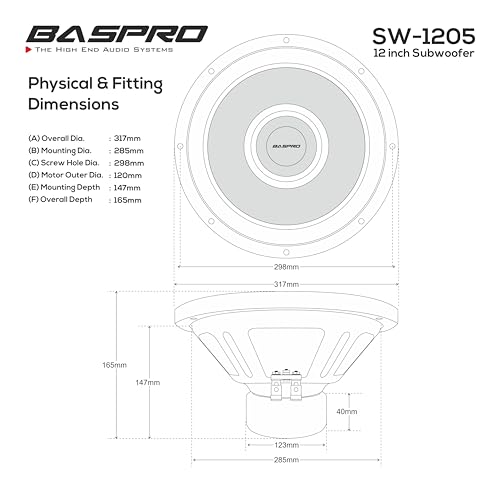 Image of BASPRO | Subwoofer Driver SW-1205 (Black) 12 inch Double Magnet Subwoofer with 2400W / 4 ohm Designish PP Cone Suitable for Automotive /Home Bass and DIY Projects etc.