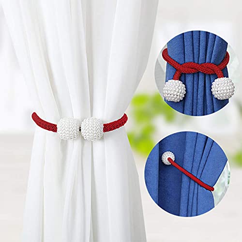 Image of Home Cloud Magnetic Curtain Tiebacks Convenient Drape Tie Backs - Pearl Decorative Rope Holdback Holder for Window Drapries Color Multi (1pair 2 pcs) (Maroon)